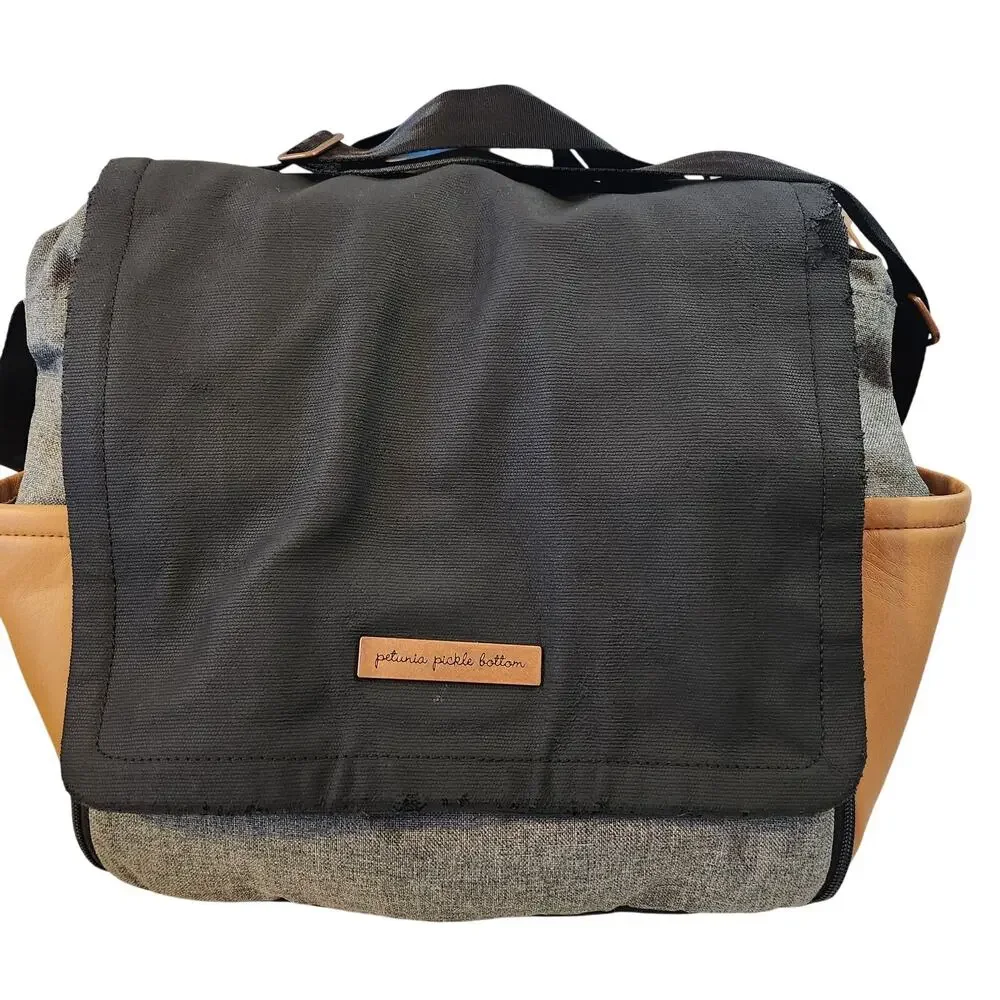 Petunia Pickle Bottom Boxy Backpack Diaper Bag Black Chambray Changing Pad
